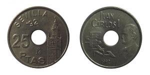 25 Песета Королівство Іспанія (1976 - ) Нікель/Бронза Хуан Карлос I (1938 - )