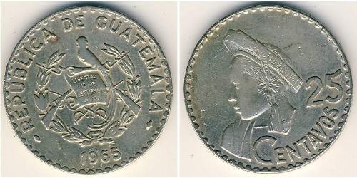 25 Сентаво Республика Гватемала (1838 - ) Никель/Медь 