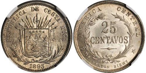 25 Сентаво Costa Rica (1821 - ) Срібло 