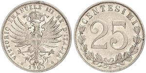 25 Сентесимо Kingdom of Italy (1861-1946) Серебро Виктор Эммануил III (1869 - 1947)