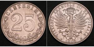 25 Сентесимо Kingdom of Italy (1861-1946) Серебро Виктор Эммануил III (1869 - 1947)