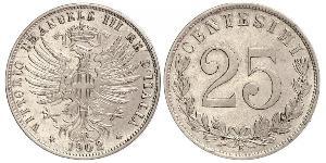 25 Сентесимо Kingdom of Italy (1861-1946) Серебро Виктор Эммануил III (1869 - 1947)