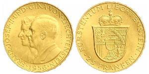 25 Франк Лихтенштейн Золото Franz Joseph II, Prince of Liechtenstein (1938 - 1989) 