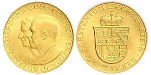 25 Франк Лихтенштейн (1719 - ) Золото Franz Joseph II, Prince of Liechtenstein (1938 - 1989) 