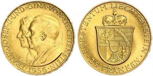 25 Франк Ліхтенштейн Золото Franz Joseph II, Prince of Liechtenstein (1938 - 1989) 