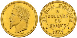 25 Франк / 100 Доллар Франция Золото Наполеон III Бонапарт (1808-1873)