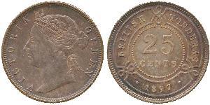 25 Цент Британский Гондурас (1862-1981) Серебро Виктория (1819 - 1901)
