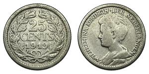 25 Цент Королевство Нидерланды (1815 - ) Серебро Вильгельмина(1880 - 1962)