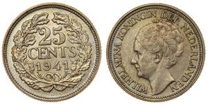 25 Цент Королевство Нидерланды (1815 - ) Серебро Вильгельмина(1880 - 1962)