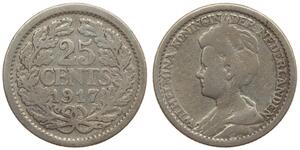 25 Цент Королевство Нидерланды (1815 - ) Серебро Вильгельмина(1880 - 1962)