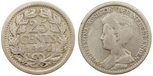 25 Цент Королевство Нидерланды (1815 - ) Серебро Вильгельмина(1880 - 1962)