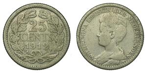 25 Цент Королевство Нидерланды (1815 - ) Серебро Вильгельмина(1880 - 1962)