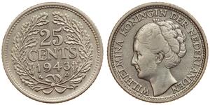 25 Цент Королевство Нидерланды (1815 - ) Серебро Вильгельмина(1880 - 1962)
