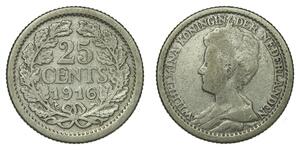 25 Цент Королевство Нидерланды (1815 - ) Серебро Вильгельмина(1880 - 1962)