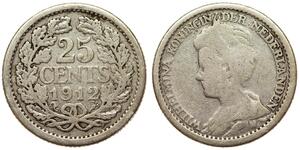 25 Цент Королевство Нидерланды (1815 - ) Серебро Вильгельмина(1880 - 1962)