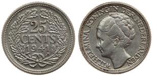 25 Цент Королевство Нидерланды (1815 - ) Серебро Вильгельмина(1880 - 1962)