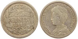 25 Цент Королевство Нидерланды (1815 - ) Серебро Вильгельмина(1880 - 1962)