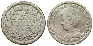 25 Цент Королевство Нидерланды (1815 - ) Серебро Вильгельмина(1880 - 1962)