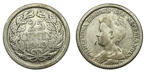 25 Цент Королевство Нидерланды (1815 - ) Серебро Вильгельмина(1880 - 1962)