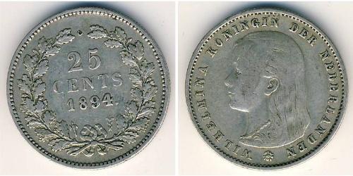 25 Цент Королевство Нидерланды (1815 - ) Серебро Вильгельмина(1880 - 1962)