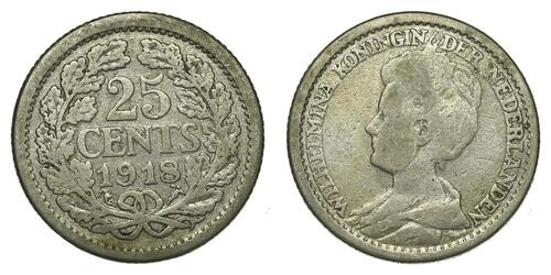 25 Цент Королевство Нидерланды (1815 - ) Серебро Вильгельмина(1880 - 1962)