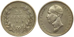 25 Цент Королівство Нідерланди (1815 - ) Срібло William II of the Netherlands (1792 - 1849)