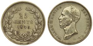 25 Цент Королівство Нідерланди (1815 - ) Срібло William II of the Netherlands (1792 - 1849)