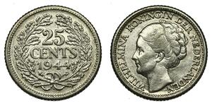 25 Цент Королівство Нідерланди (1815 - ) Срібло Вільгельміна (королева Нідерландів)(1880 - 1962)