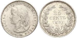 25 Цент Королівство Нідерланди (1815 - ) Срібло Вільгельміна (королева Нідерландів)(1880 - 1962)