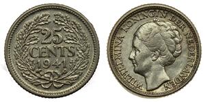 25 Цент Королівство Нідерланди (1815 - ) Срібло Вільгельміна (королева Нідерландів)(1880 - 1962)