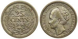 25 Цент Королівство Нідерланди (1815 - ) Срібло Вільгельміна (королева Нідерландів)(1880 - 1962)