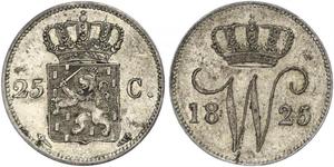 25 Цент Королівство Нідерланди (1815 - ) Срібло William I of the Netherlands (1772 - 1843)