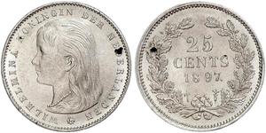 25 Цент Королівство Нідерланди (1815 - ) Срібло Вільгельміна (королева Нідерландів)(1880 - 1962)