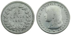 25 Цент Королівство Нідерланди (1815 - ) Срібло Вільгельміна (королева Нідерландів)(1880 - 1962)