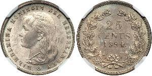 25 Цент Королівство Нідерланди (1815 - ) Срібло Вільгельміна (королева Нідерландів)(1880 - 1962)