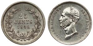 25 Цент Королівство Нідерланди (1815 - ) Срібло William II of the Netherlands (1792 - 1849)