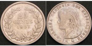25 Цент Королівство Нідерланди (1815 - ) Срібло Вільгельміна (королева Нідерландів)(1880 - 1962)