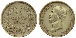 25 Цент Королівство Нідерланди (1815 - ) Срібло William II of the Netherlands (1792 - 1849)