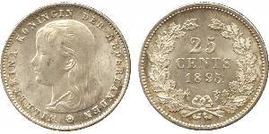 25 Цент Королівство Нідерланди (1815 - ) Срібло Вільгельміна (королева Нідерландів)(1880 - 1962)