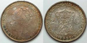 2 1/2 Gulden Regno dei Paesi Bassi (1815 - ) Argento Guglielmina dei Paesi Bassi(1880 - 1962)
