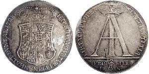 2/3 Thaler Anhalt-Zerbst  (1544 - 1796) Argent John Augustus, Prince of Anhalt-Zerbst  (1677 – 1742)