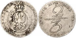 2/3 Thaler Reino de Prusia (1701-1918) Plata 