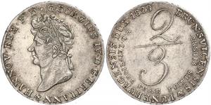2/3 Thaler 汉诺威王国 (1814 - 1866) 銀 喬治四世 (1762-1830)
