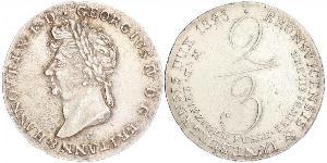 2/3 Thaler 汉诺威王国 (1814 - 1866) 銀 喬治四世 (1762-1830)