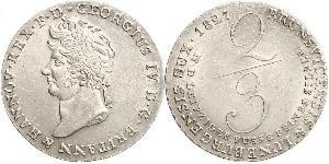 2/3 Талер Королівство Ганновер (1814 - 1866) Срібло Георг IV (1762-1830)