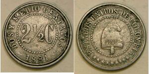 2.5 Centavo United States of Colombia (1863 - 1886) Copper/Nickel 