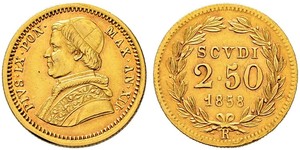 2.5 Scudo Stato Pontificio (752-1870) Oro Papa Pio IX (1792- 1878)