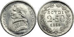 2.5 Scudo Stato Pontificio (752-1870) Platino Papa Pio IX (1792- 1878)