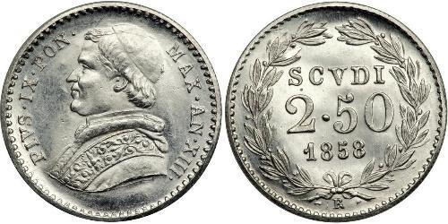 2.5 Scudo Papal States (752-1870) Platinum Pope Pius IX (1792- 1878)