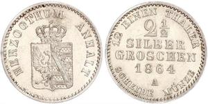 2.5 Silbergroschen Ангальт-Бернбург (1603 - 1863) Срібло Alexander Karl, Duke of Anhalt-Bernburg (1805 – 1863)